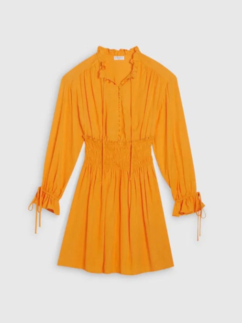 CLAUDIE PIERLOT Mini Tie Neck Smocked Dress -36 (small)